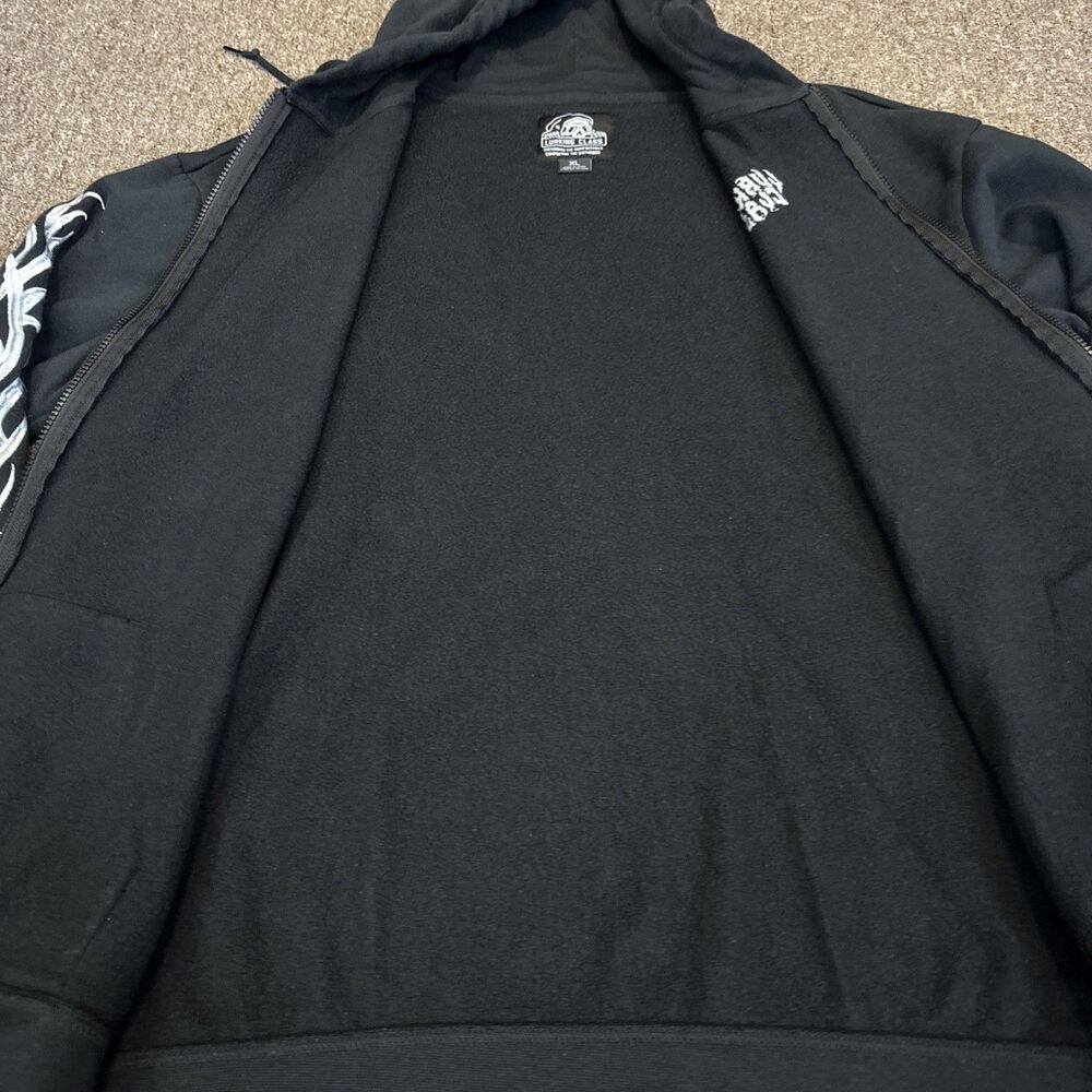 Vintage Lurking Class Full Zip Hoodie Men XL Flames + Skulls Black White - Picture 11 of 12